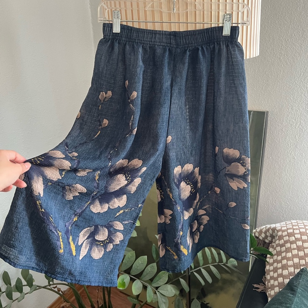 SOLD Sheer Blue Floral Wide Leg Shorts